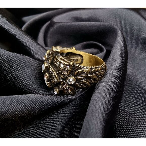 Vintage HEIDI DAUS White Stones Clear Crystals Bronze Tone Ring - Picture 3 of 4